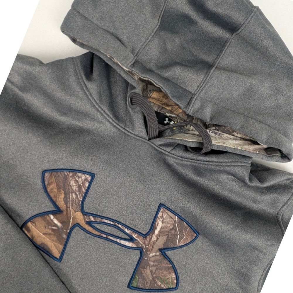Under Armour Mens Storm Realtree Xtra Camo Logo Hoodie Gray Medium MD Loose